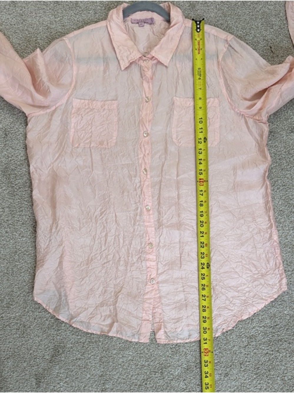 Calypso St. Barth Women Lg Sheer Blush Pink Button Up Blouse Wrinkle Design Top - Picture 9 of 9